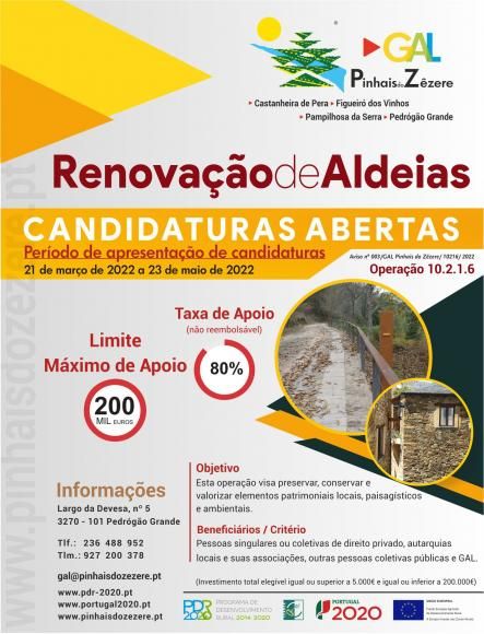 ABERTAS CANDIDATURAS AO PDR 2020 – RENOVAÇÃO DE ALDEIAS