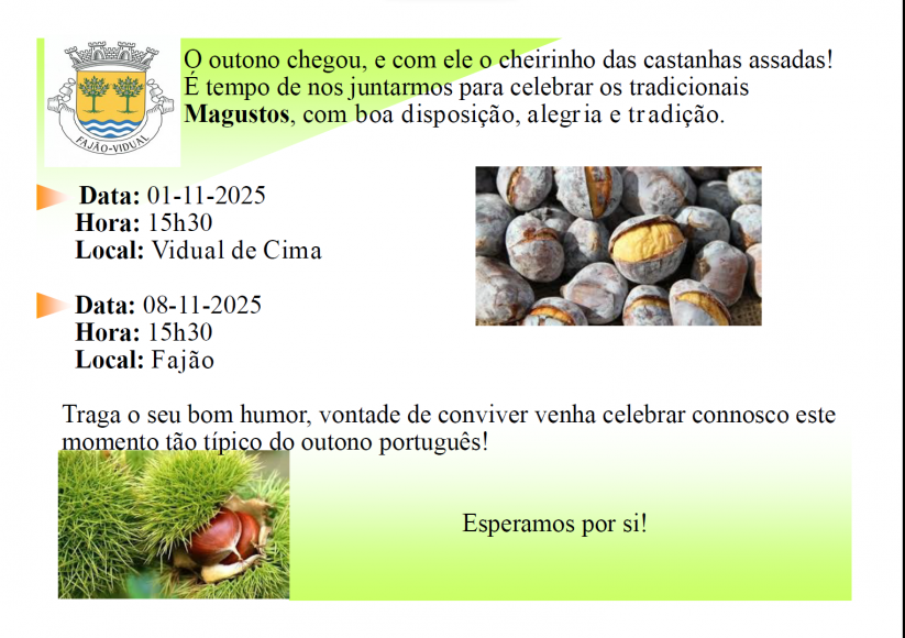 Magustos Tradicionais ( Fajão e Vidual) Magustos Tradicionais ( Fajão e Vidual)